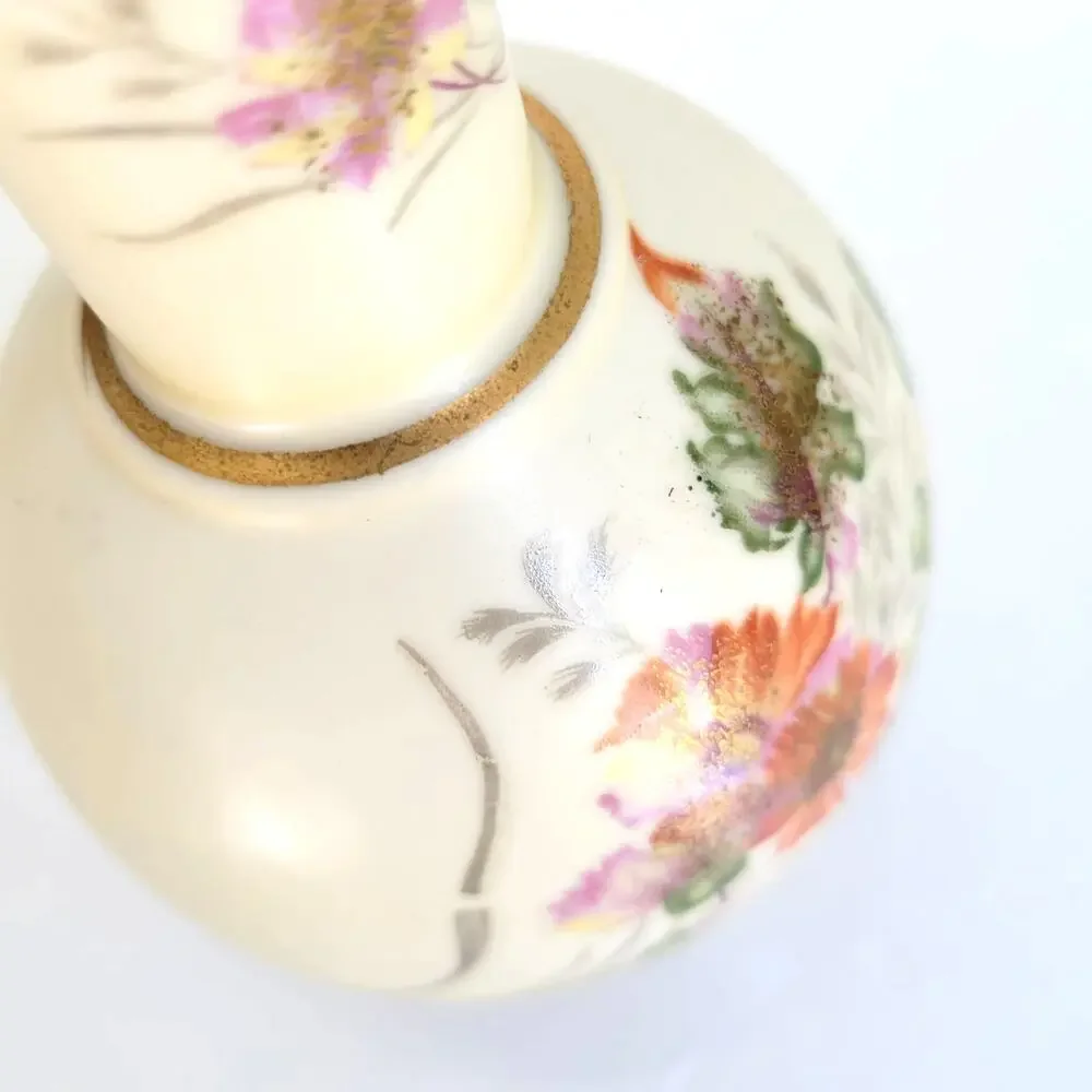 Vintage Bud Vase Hand Painted Orange Green Floral Gold Accents Cottagecore